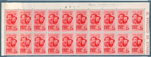 Brüder Flagge Lire 2,50 Sortenblock Papier zusammengefügt - MNH