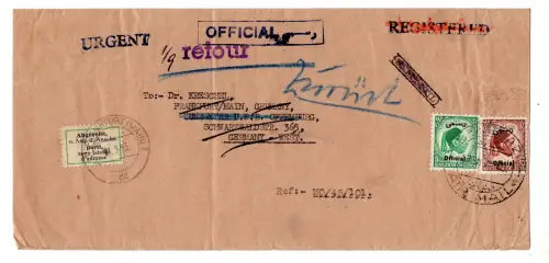 Unabhängiges Libyen - König Idris 25 m. Offiziell auf Frankfurter Umschlag