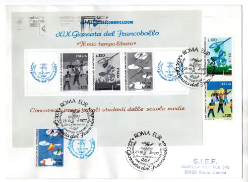 1977 Tag der Briefmarke Gedenkbogen gereist auf Umschlag