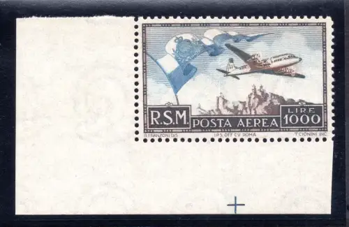 1951 Flugzeug Lire 1.000 Flagge Luftpost Nr. 99 - MNH