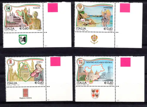 Regionen Italiens 2007 komplette Serie mit 4 Werten mit Band