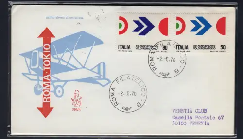 Italien FDC Venetia 1970 Rom - Tokio reiste nach Italien