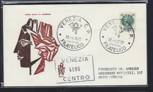 Italien FDC Venetia 1972 Syrakus Lire 300 gereist Racc. für Italien