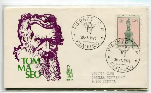 Italien FDC Venetia 1974 Tommaseo reiste nach Italien