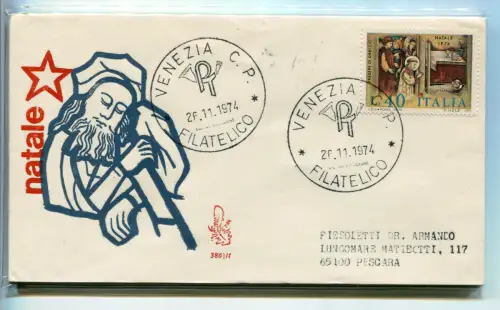 Italien FDC Venetia 1974 Weihnachten nach Italien gereist