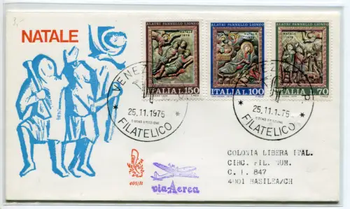 Italien FDC Venetia 1975 Weihnachten gereist Racc. ins Ausland