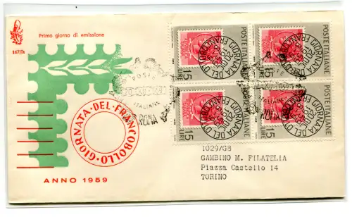 Italia FDC Venetia 1959 Giorn. Philatelie Viertel nicht gereist
