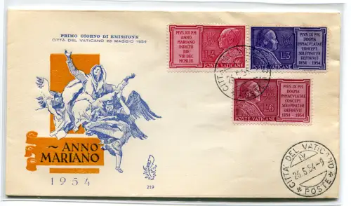 Vatikan FDC Venetia 1954 Marianische Jahre nicht gereist