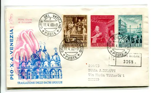 Vatikan FDC Venetia 1960 Reiseüberzug Racc. für Italien