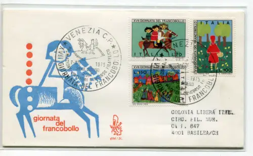 Italia FDC Venetia 1975 Gior. der gereisten Briefmarke Racc. ins Ausland
