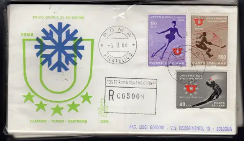 Italien FDC Venetia 1966 Winteruniversiade gereist Racc. für Italien