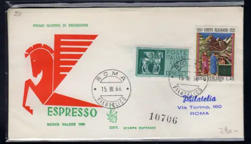 Italien FDC Venetia 1966 Espresso Lire 150 gereist nach Italien