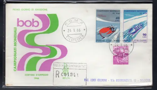 Italien FDC Venetia 1966 Bob-Weltmeister gereist Racc. für Italien