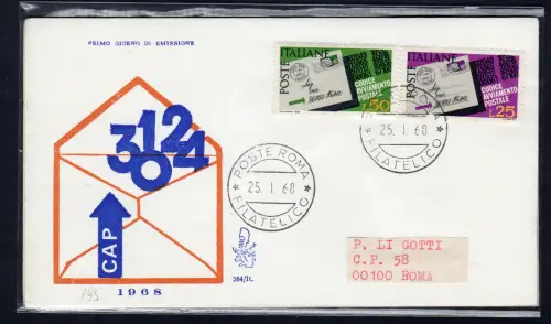 Italia FDC Venetia 1968 C.A.P. gereist nach Italien 814