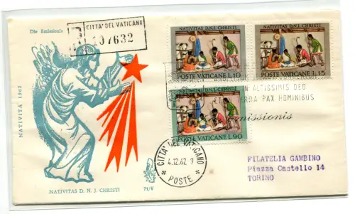 Vatikan FDC Venetia 1962 Weihnachten gereist Racc. für Italien