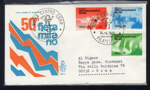 Italien FDC Venetia 1972 Mailänder Messe reiste nach Italien