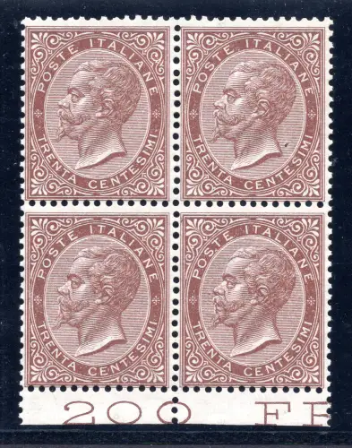 Vitt. Emanuele II. Cent. 30 Nr. 19 Quartina di Torino - MNH