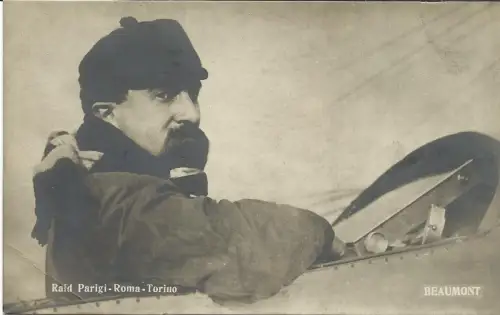 1911 Raid Paris - Rom - Fotokarte, Pilot Beaumont