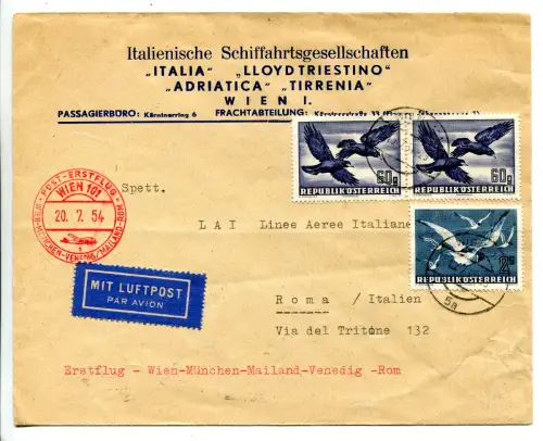 DER Erstflug Wien/Rom vom 20.7.54