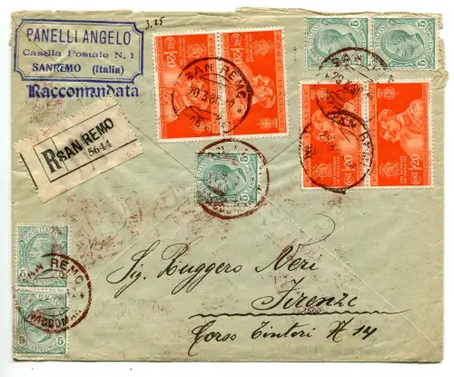 Hochzeit Cent. 20 fünfzehn Exemplare + Ergänzungen auf Umschlag Racc. aus San Remo