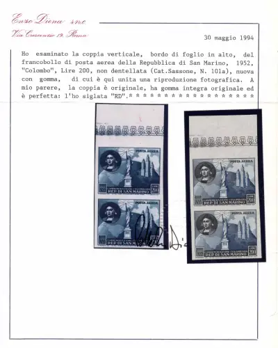Colombo Lire 200 P.A. Nr.101c ungezähntes Paar - Selten