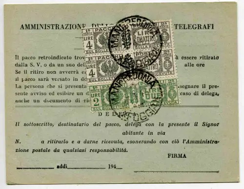 Postpakete Lire 4 Fries Paar + P.P. Nr. 31 ganz gebraucht auf Abmahnung