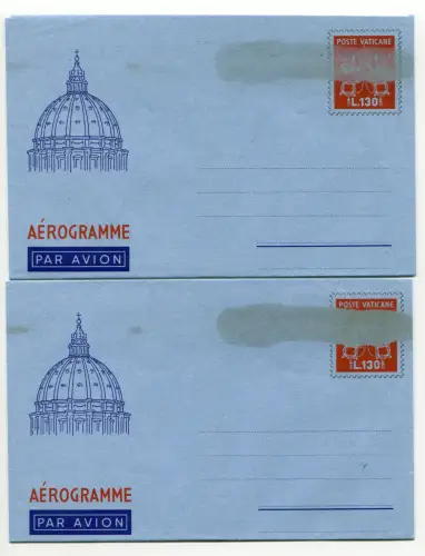 Vatikan - Aerogramma Lire 130 n. A 9 zwei Aerogramme mit auffälliger Vielfalt