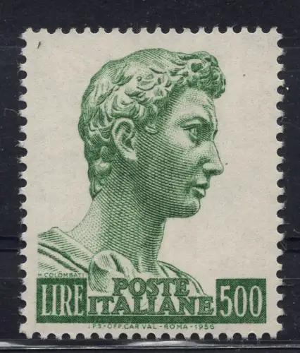 San Giorgio di Donatello Lire 500 dent. 14 x 13,1/4 fluoreszierend