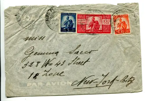 Democratica Lire 100 + Ergänzungen auf Luftumschlag für die USA