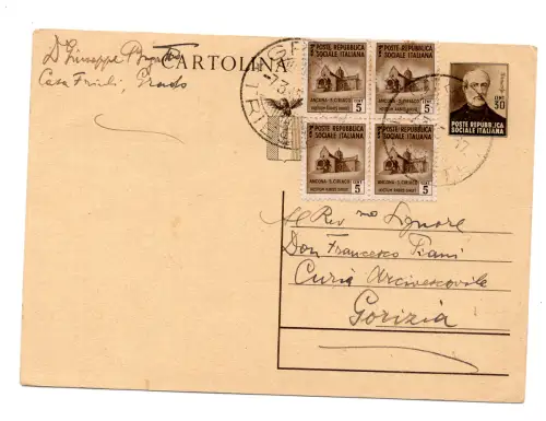 Zerstörte Denkmäler Cent. 5 Viertel auf C.P. Cent. 30 Mazzini