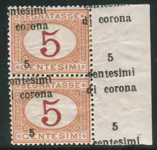 Trient und Triest - Cent Steuermarken. 5 stark verschobene Aufdrucksorten