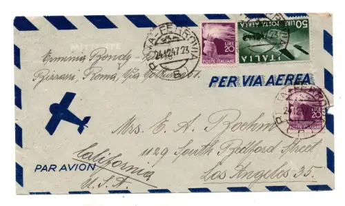 Luftpost Lire 50 + Ergänzung auf Luftumschlag für die USA