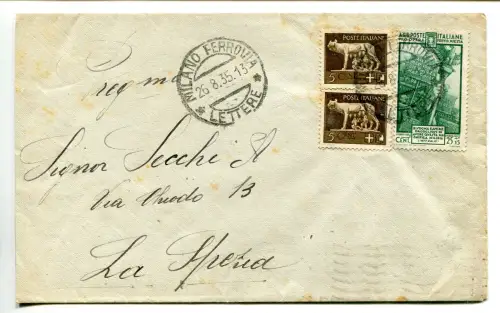 Miliz IV Cent. 25 auf Umschlag aus Mailand