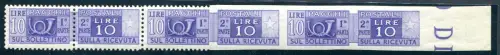 Postpakete Lire 10 Streifen à drei b. von f. Sorten