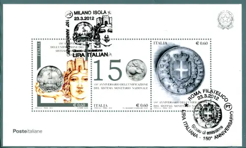 La Lira Zettel mit Ersttagsstornierung von Rom und Mailand