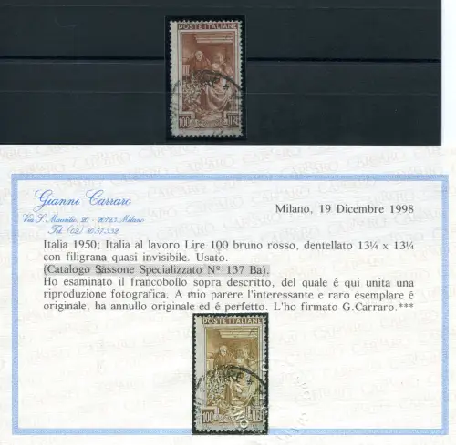 Arbeit Lire 100 Verzahnung 13,1/4 x 13,1/4 mit unsichtbarem Wasserzeichen