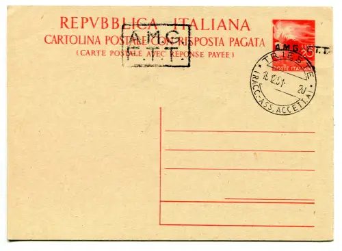 Triest A - C.P. Lire 20+20 Democratica n. C 8B (sopr. A+B) - gebraucht
