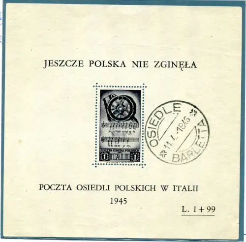 Polnisches Korps - Kriegshilfe Lire 1 + 99 Zettel gestempelt