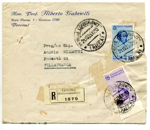 Bellini Lire 1,25 auf Umschlag Racc.