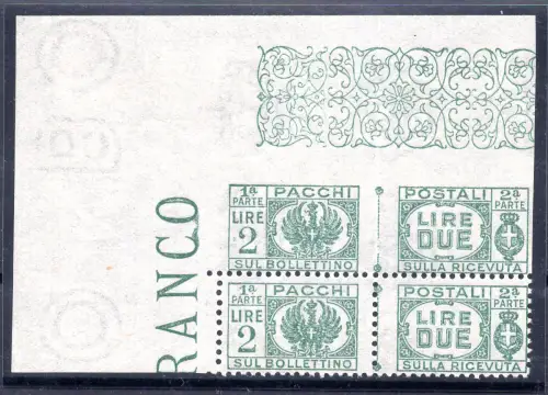 Postpakete Lire 2 ohne Bündel Sorte gezähnt nur unten