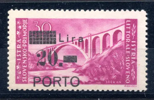 Istrien Occ. Jugoslawien - Steuermarken 20 von 30 Lire verschobener Aufdruck