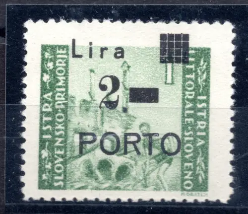 Istrien Occ. Jugoslawisch - Steuermarken Lire 2 von 1 stark verschoben Aufdruck