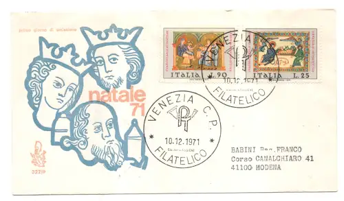 Italien FDC Venetia 1971 Weihnachten gereist nach Italien 991