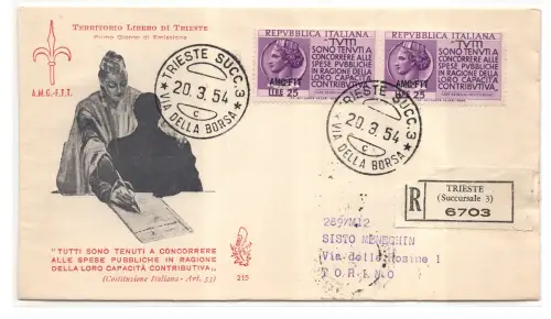 Triest A - Steueranzeige Paar auf FDC Venedig Racc.