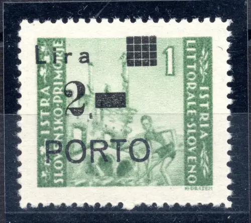 Istrien Occ. Jugoslawisch - Steuermarken Lire 2 von 1 stark verschoben Aufdruck