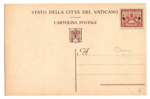 Vatikan - Postkarte Lire 3 nicht ausgestellt Cert. Raybaudi