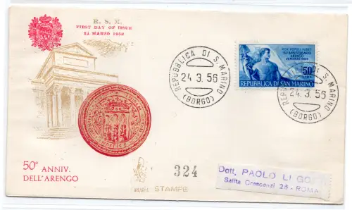 1956 Arengo Nr. 437 auf FDC Venetia gereist
