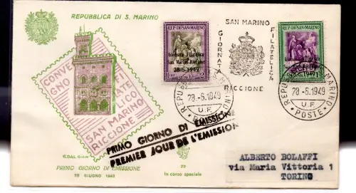 1949 Philatelistischer Tag. 356/357 auf FDC Venetia nach Turin