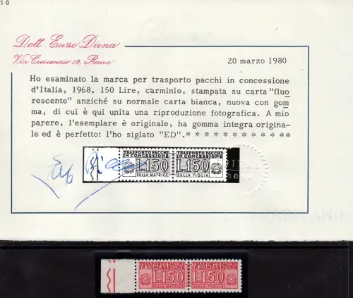 Pakete Konzession Lire 150 fluoreszierendes Papier - Cert. Diena