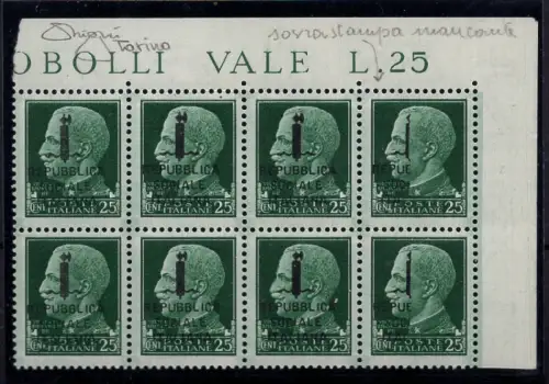 Centschelle. 25 Turin Block Aufdruck unvollständig - MNH